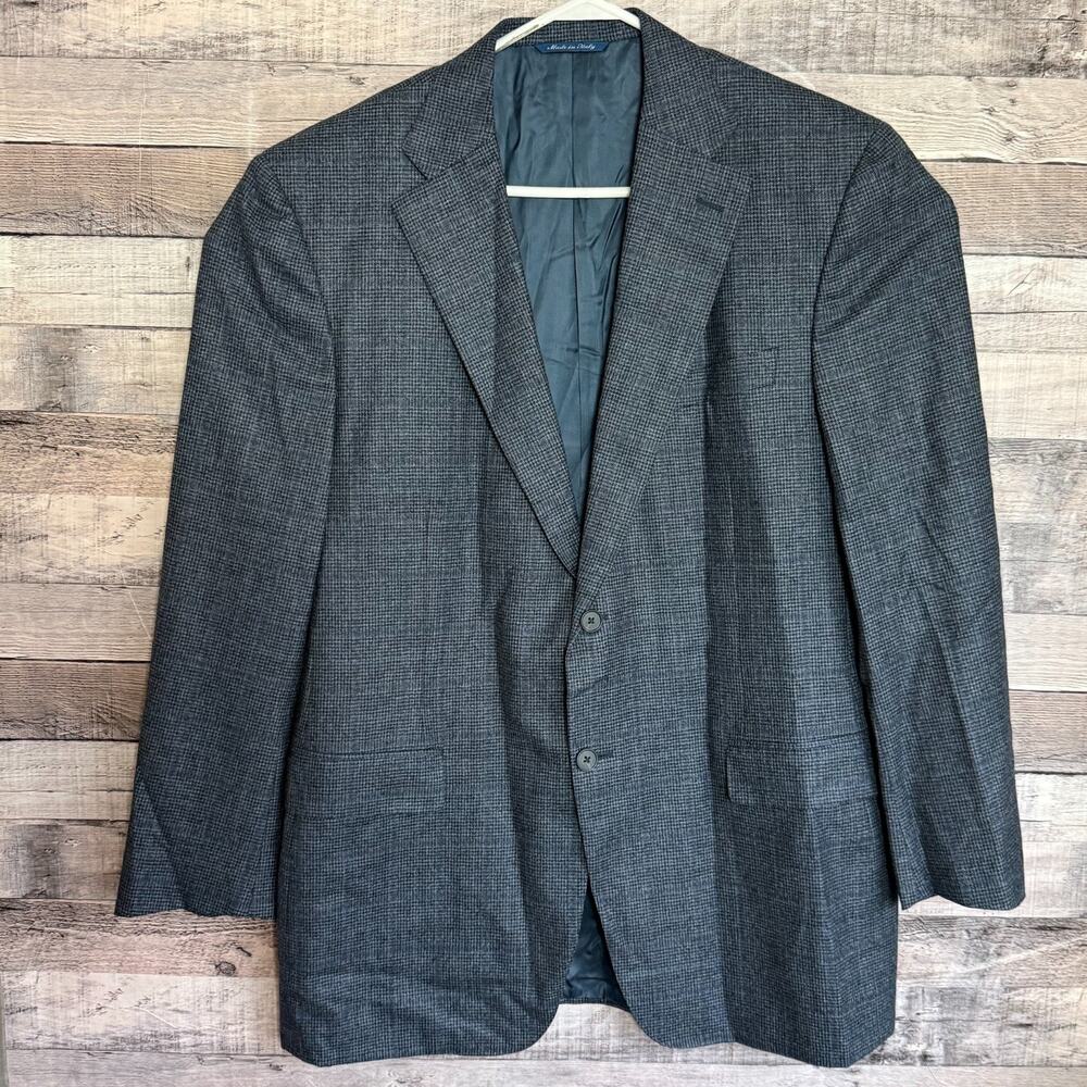 Canali Wool Houndstooth Gray Blazer Sport Coat Mens 46L Business Classic